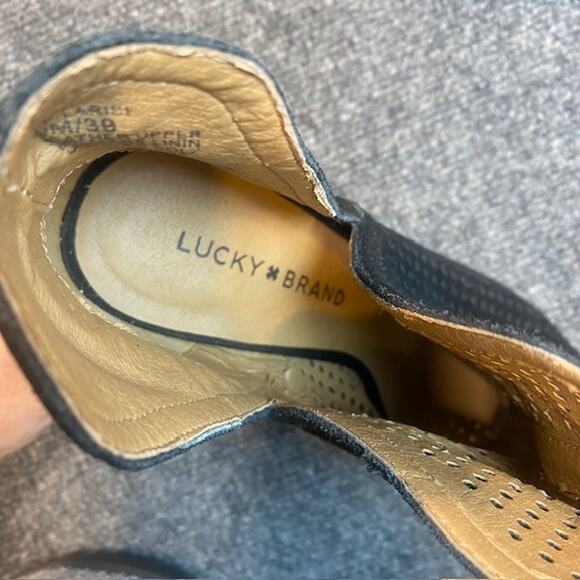 Lucky Brand Larise Bootie Womens 9 Black Suede Perforated Slip On Block Heel - Picture 7 of 10